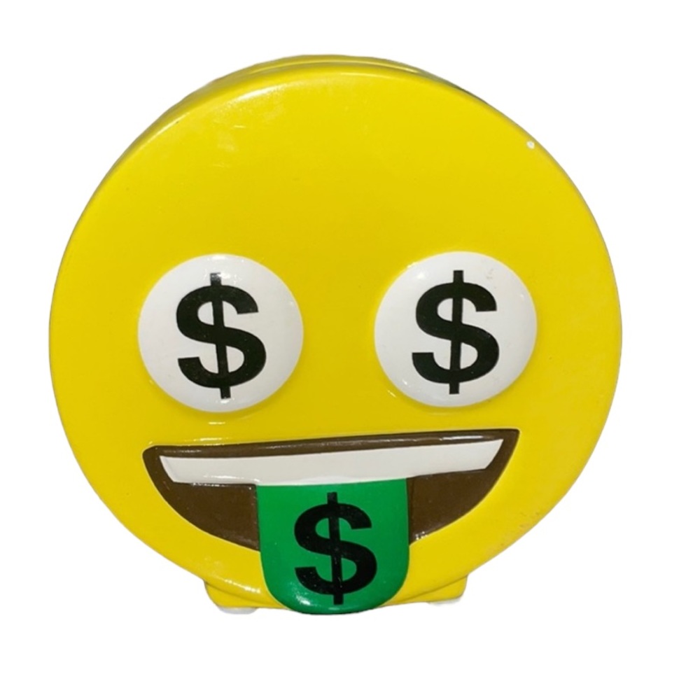 •EMOJI•NWT YELLOW CIRCULAR MONEY EMOJI 🤑 FACE BANK